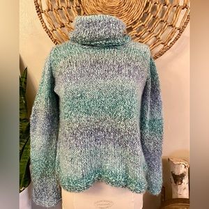 Cozy, Soft Handmade Turtleneck Sweater in Purple and Blues Oversized S / M